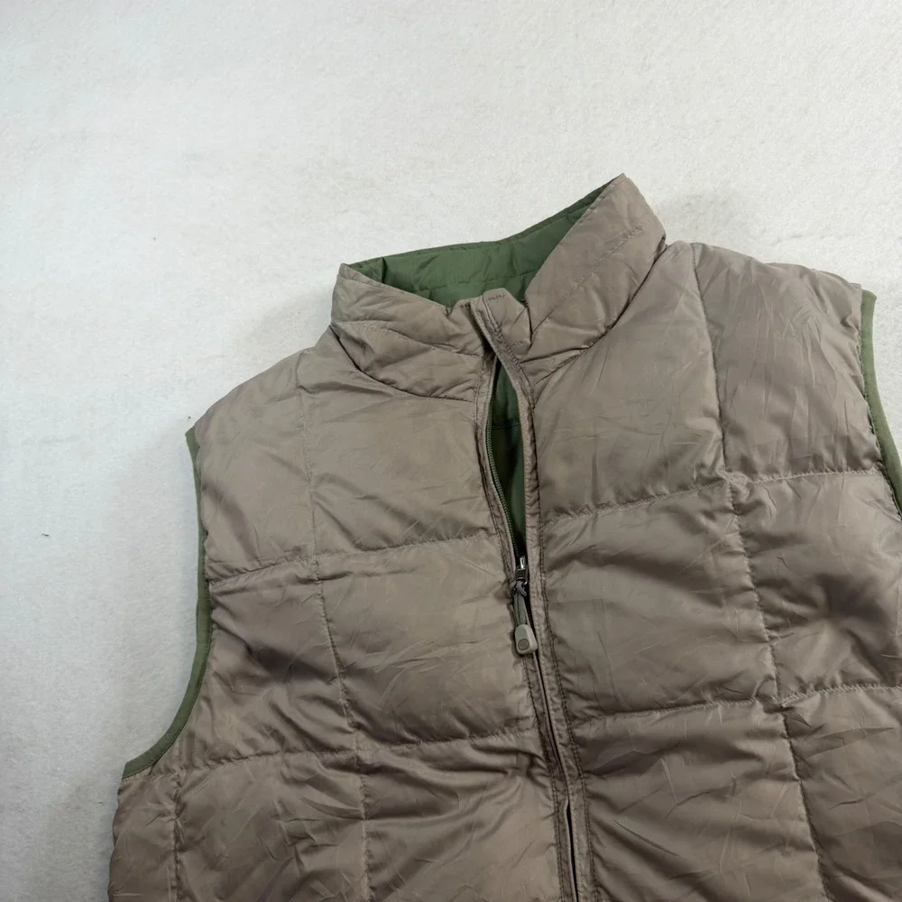 LL Bean Mens Puffer Vest Large Tan Olive Green Quilted Down Insulated 0BDC7